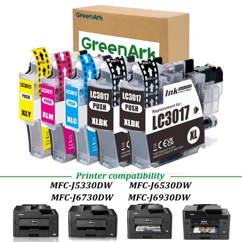 GREENARK Compatible Ink Cartridges Replacement for Brother LC3017XL LC-3017XL (BK/C/M/Y) High Yield Color Ink 5-Pack Work with Brother MFC-J6930DW MFC-J5330DW MFC-J6530DW MFC-J6730DW Printers - Image 2